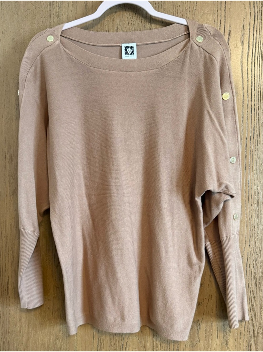 Button-Trim Lightweight Pullover in light tan